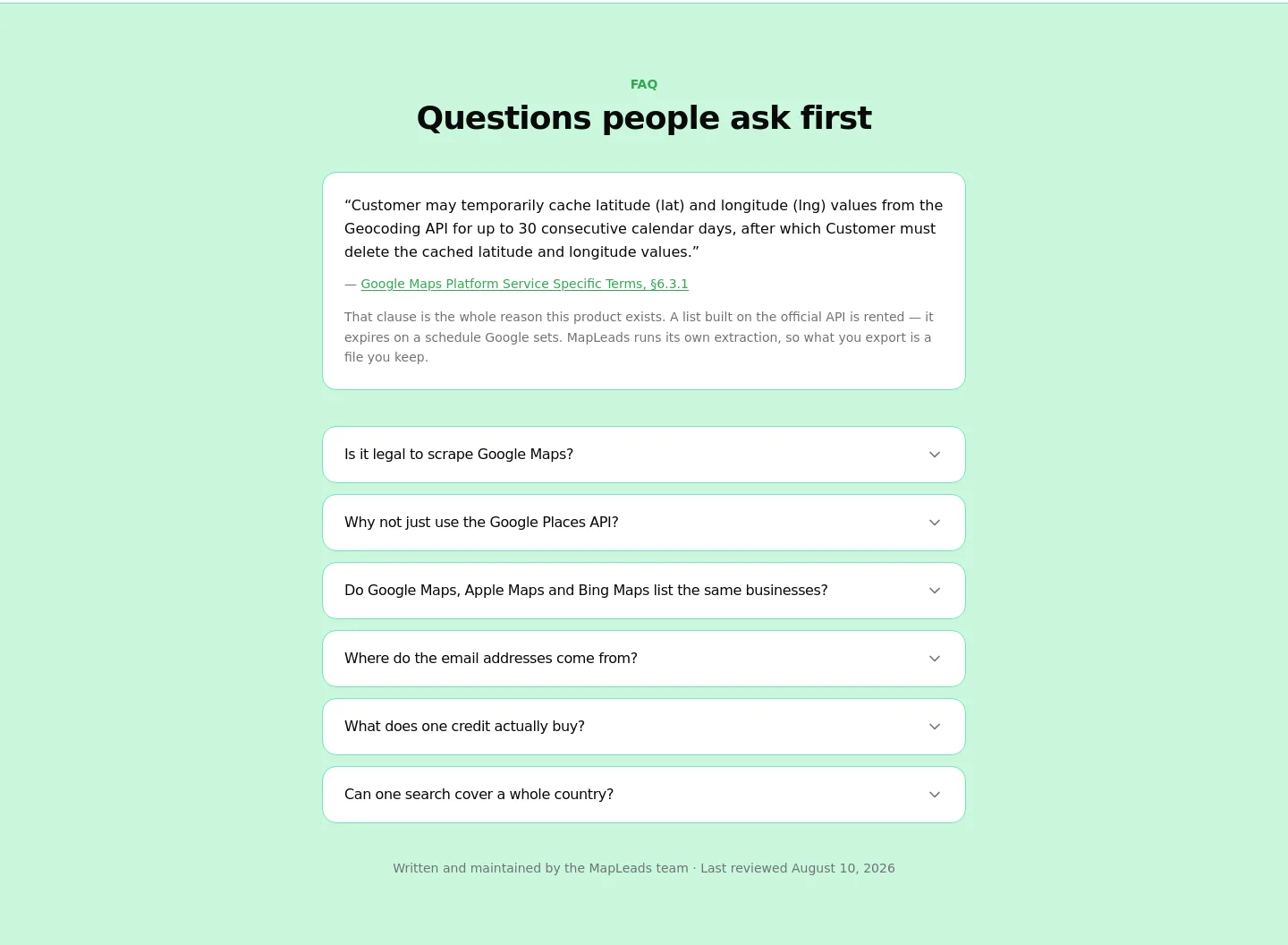 mapleads.ai FAQ section