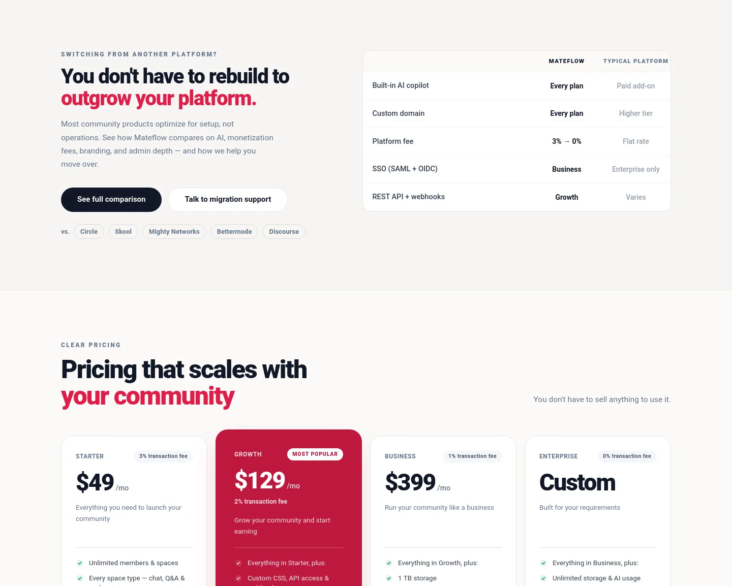 mateflow.com Comparison section