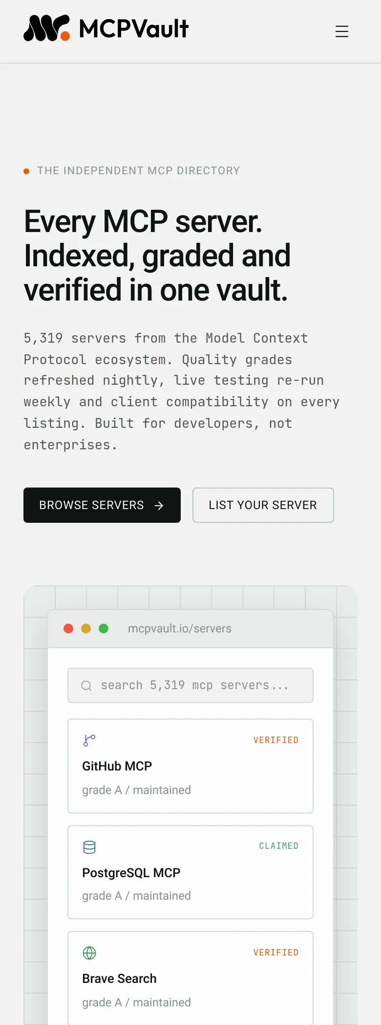 mcpvault.io — Hero + Features