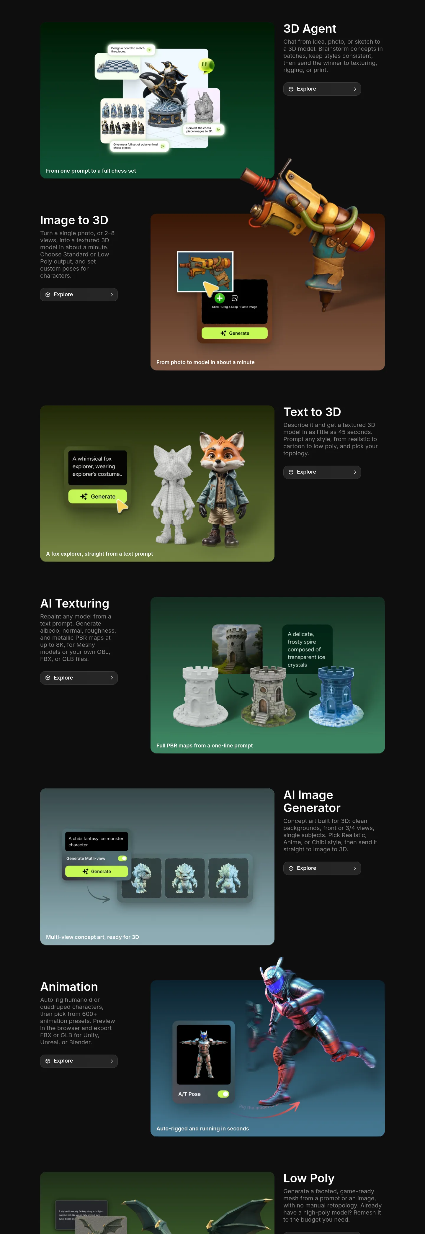 meshy.ai Features section