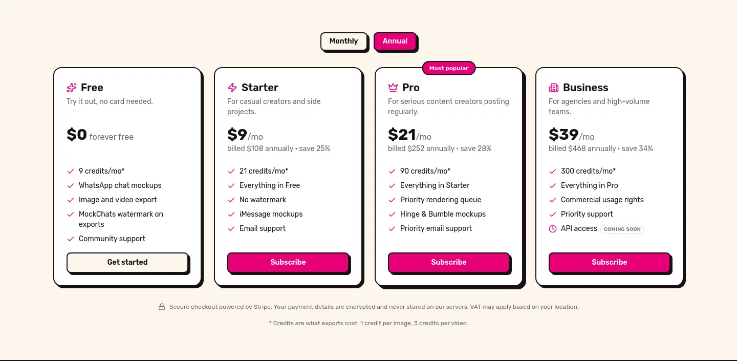 mockchats.com — Pricing