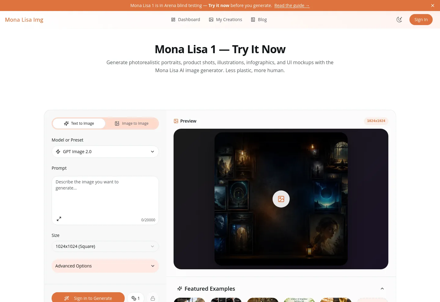 monalisaimg.com — Hero + Features + FAQ