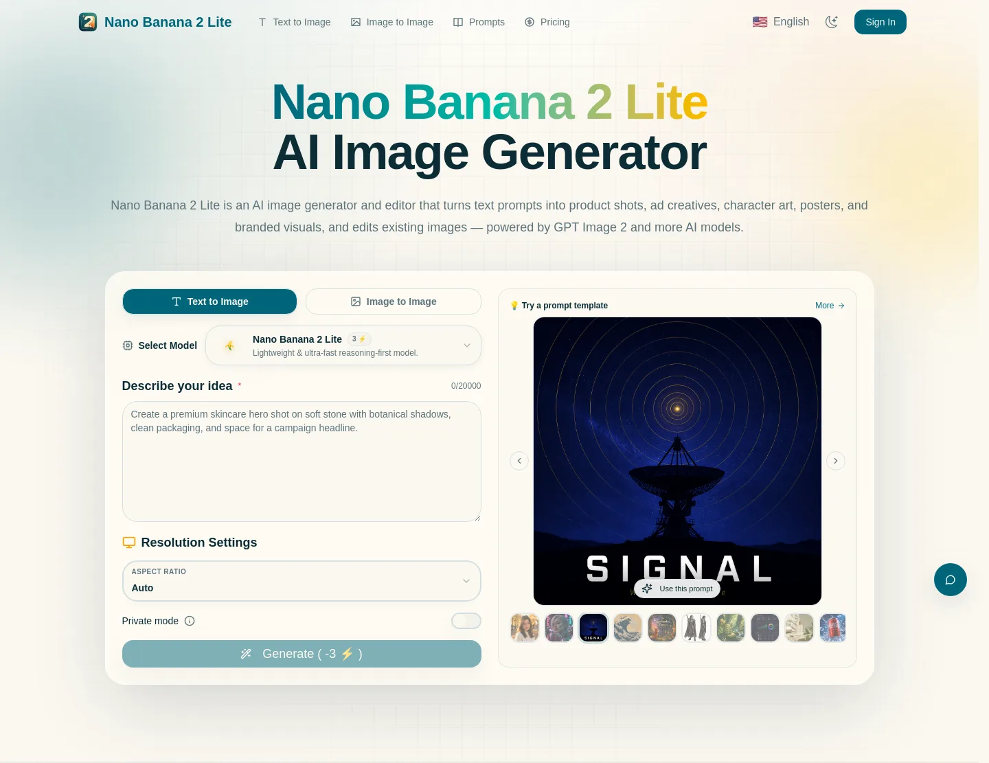 nanobananalite.app — Hero
