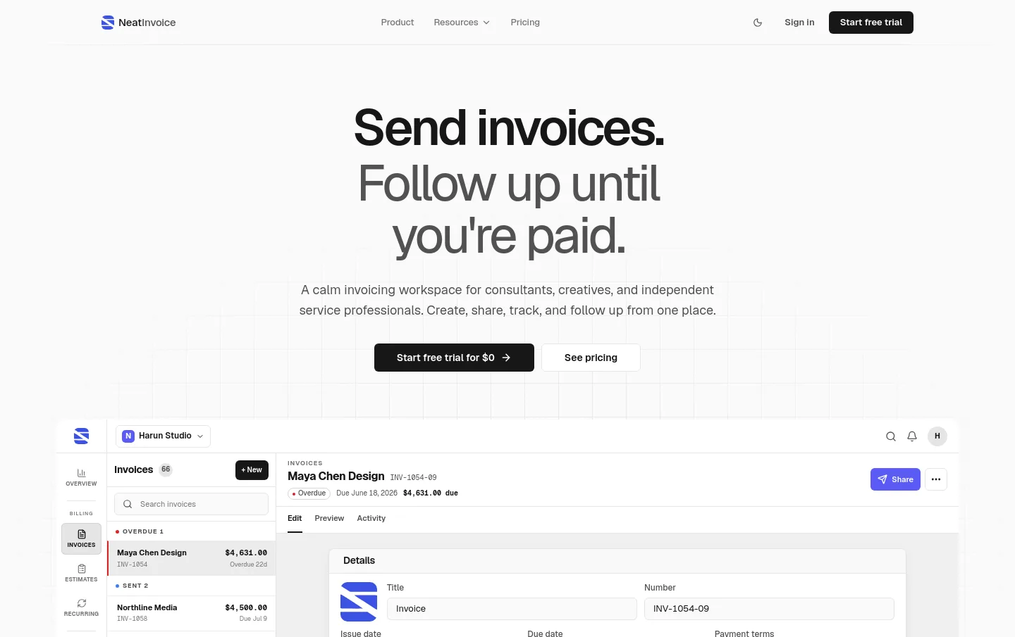neatinvoice.app — The Pricing Page