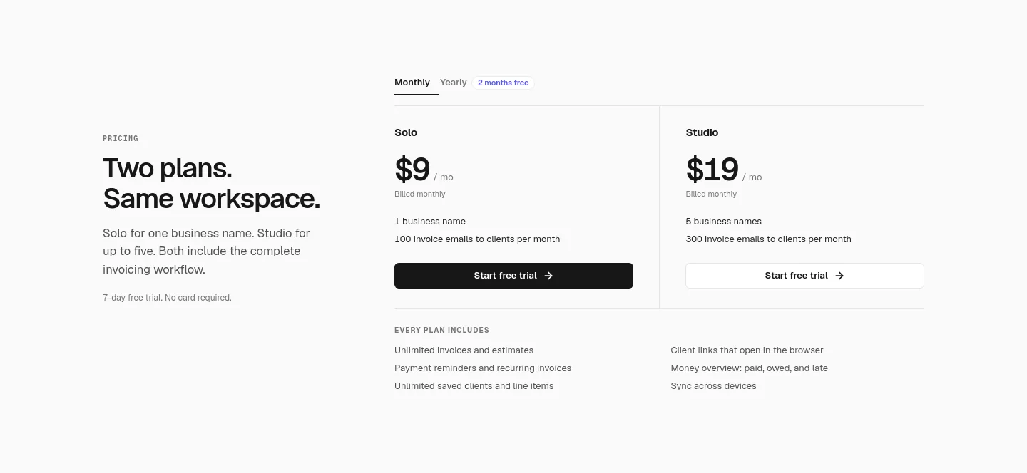 neatinvoice.app — Pricing