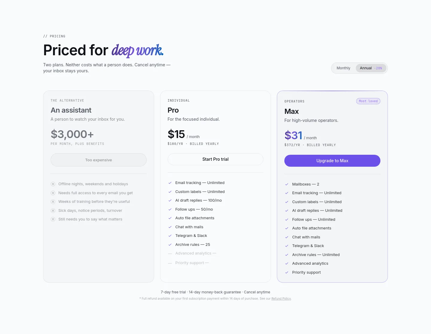 neatmail.app Pricing section