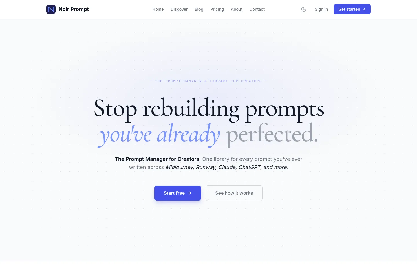 noirprompt.com — Hero + Pricing