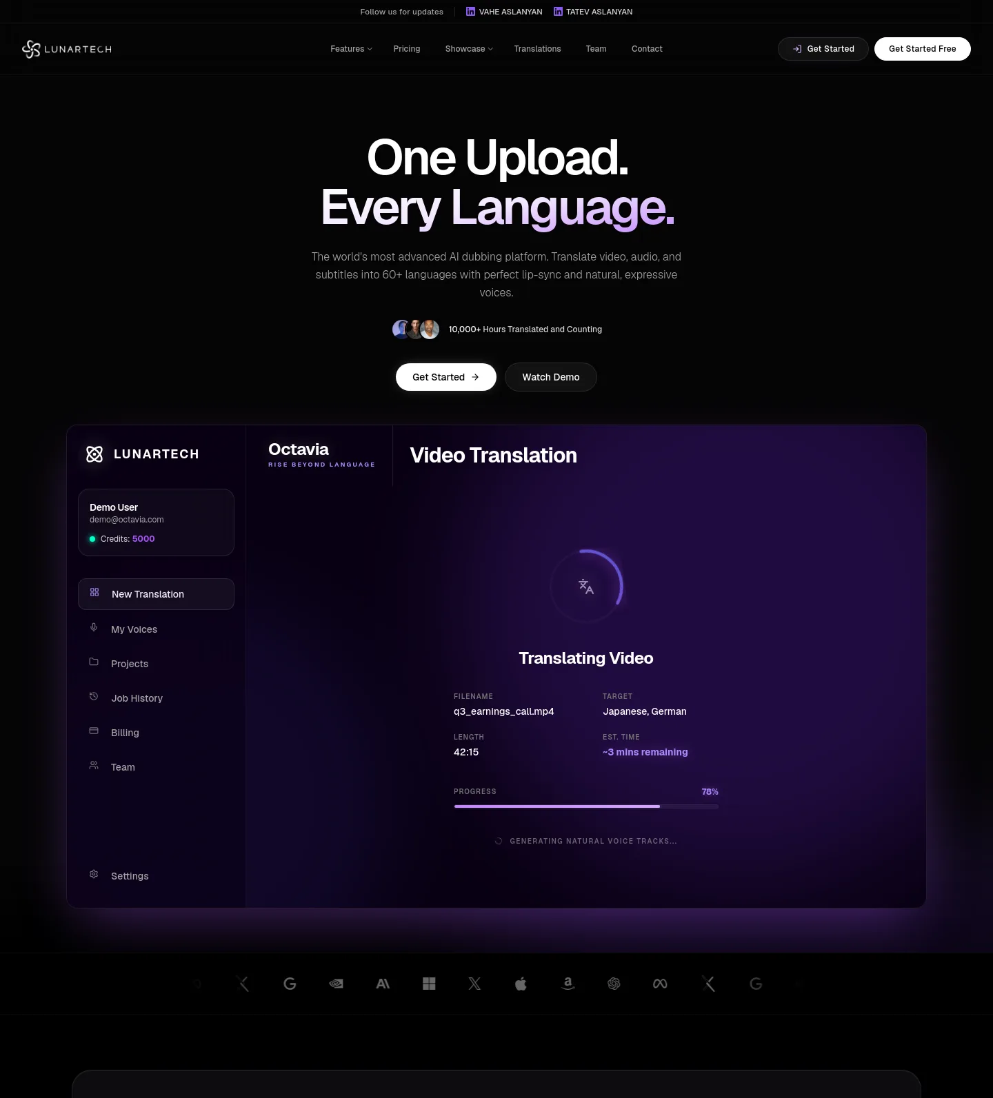 octavia.lunartech.ai — a real Hero section