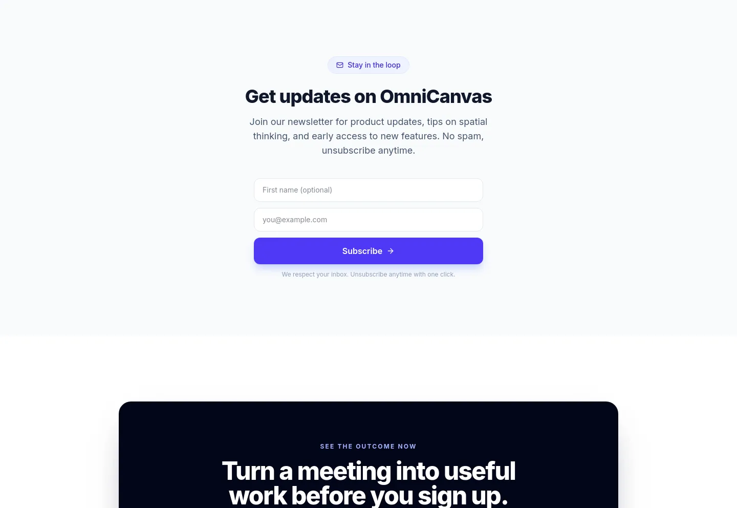 omnicanvasnotes.com Email Capture section