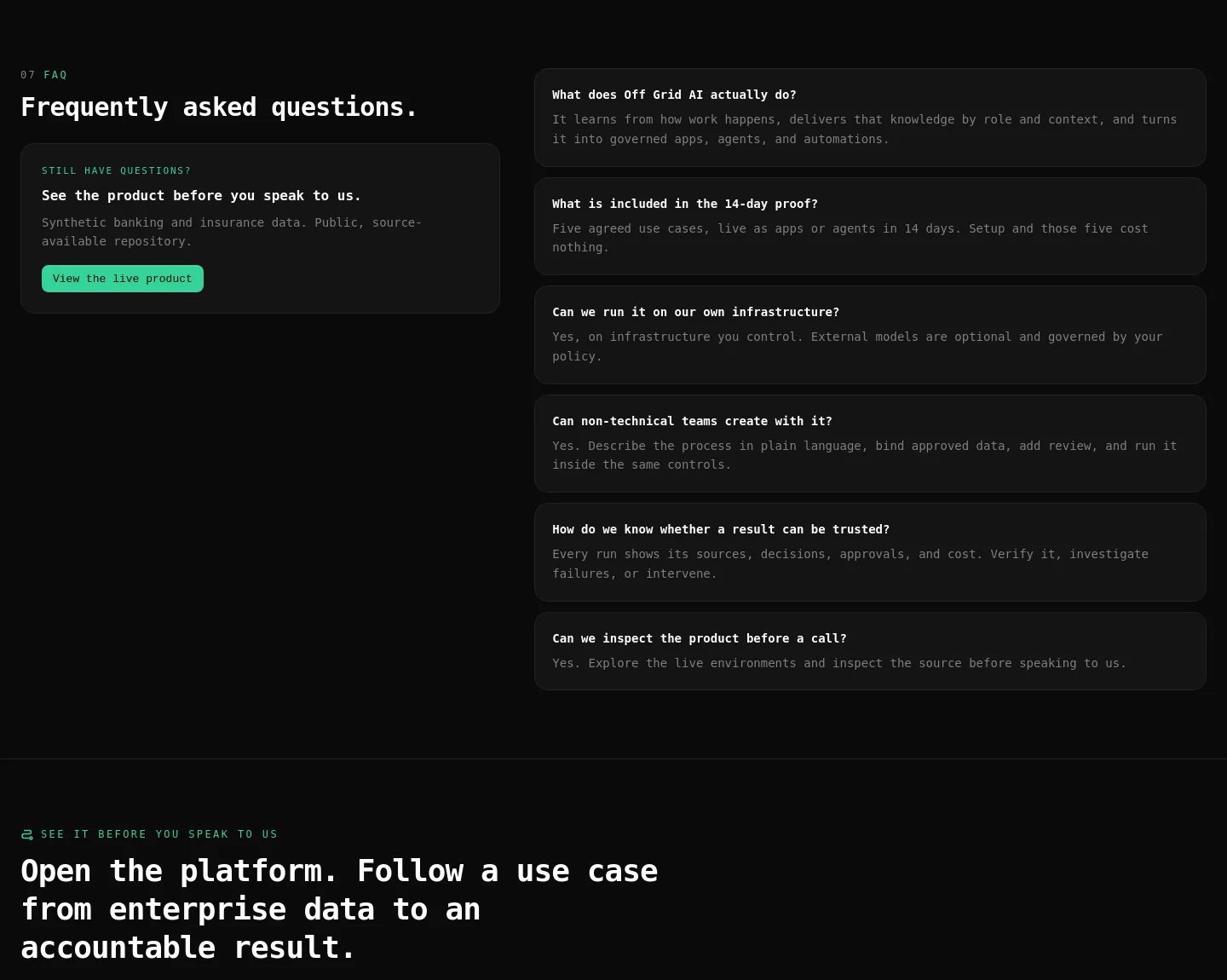onprem-console.getoffgridai.co — FAQ
