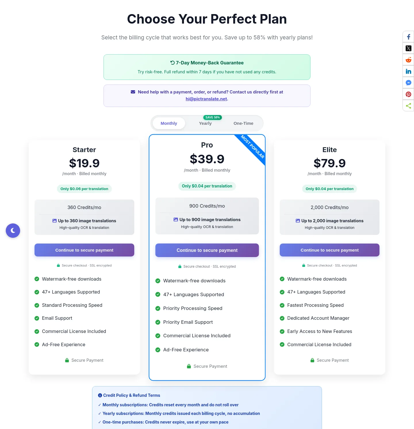 pictranslate.net — Pricing