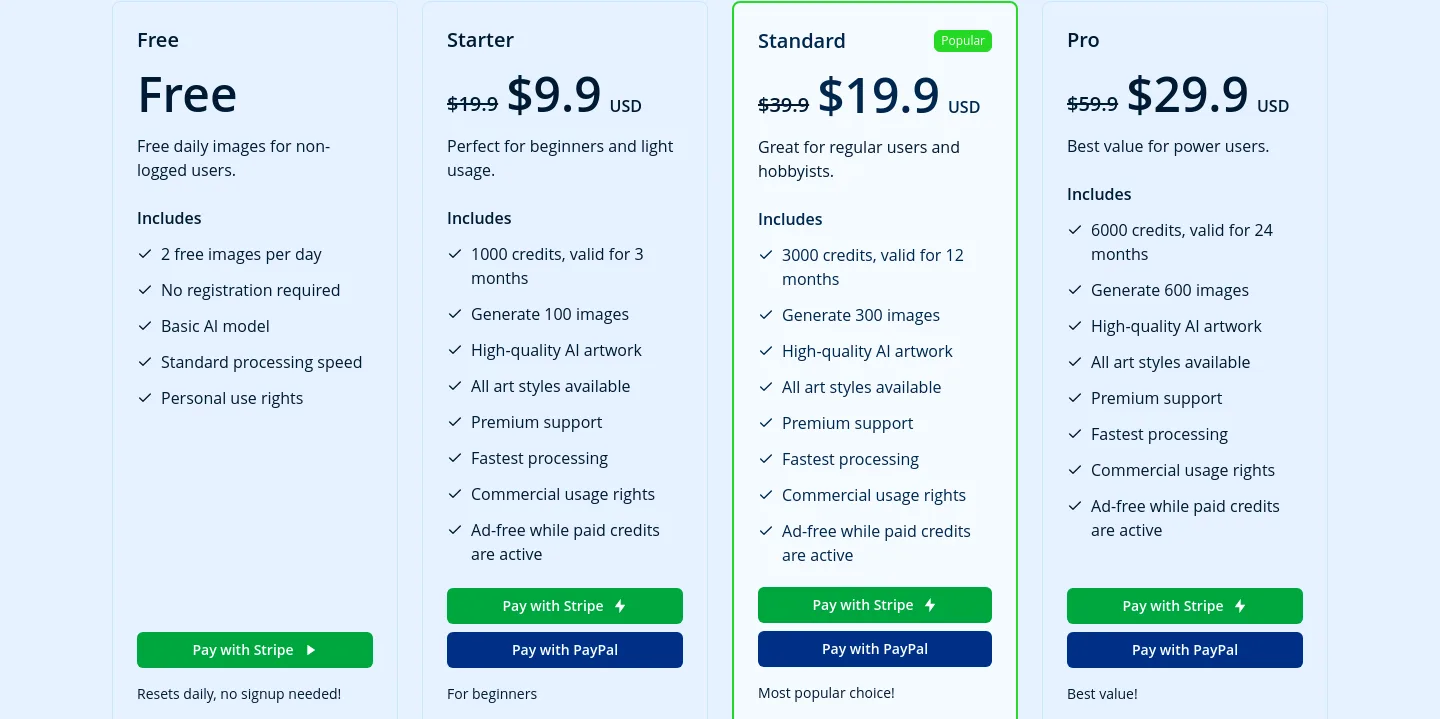 picturetodrawing.org — Pricing