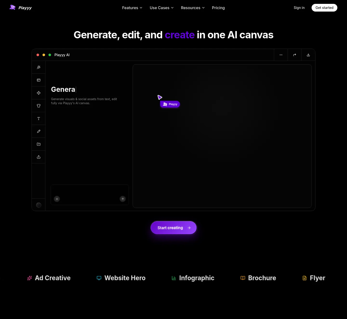 playyy.ai — Hero + Features + FAQ