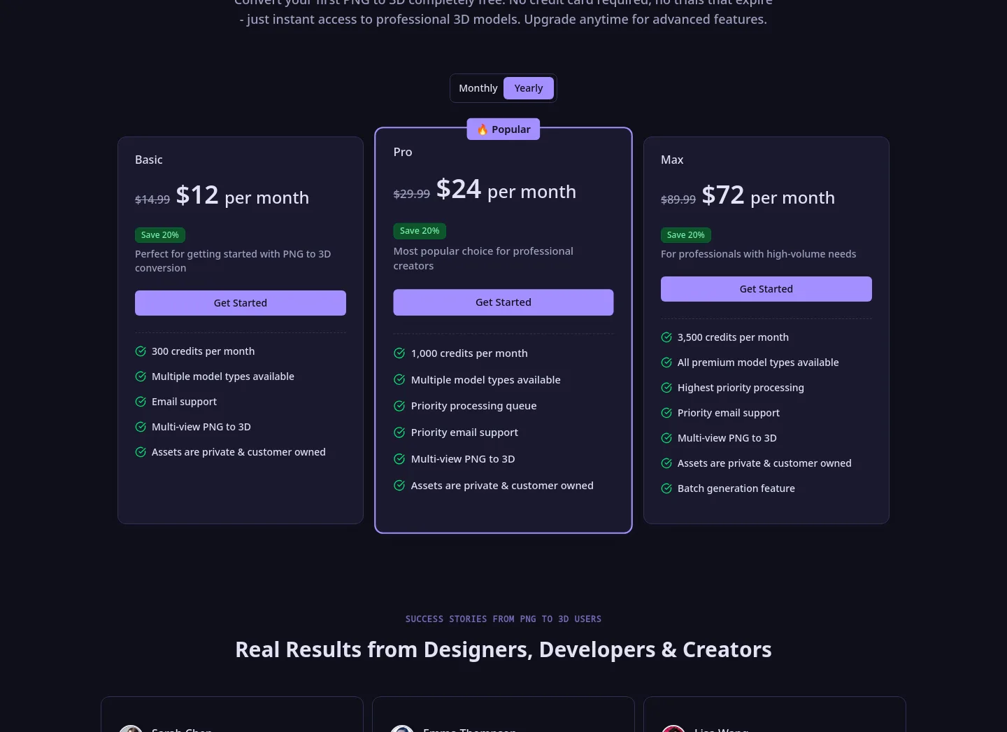 pngto3d.org — Pricing