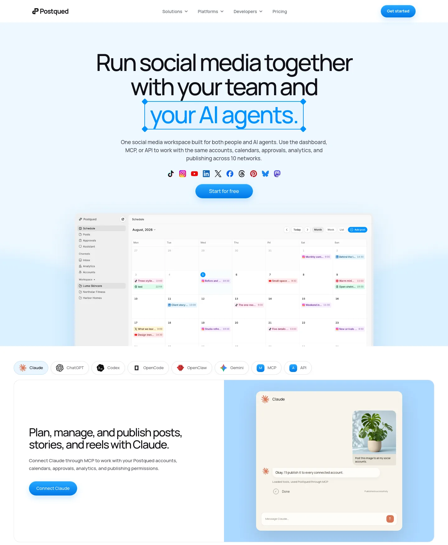 postqued.com — Hero + Features + FAQ