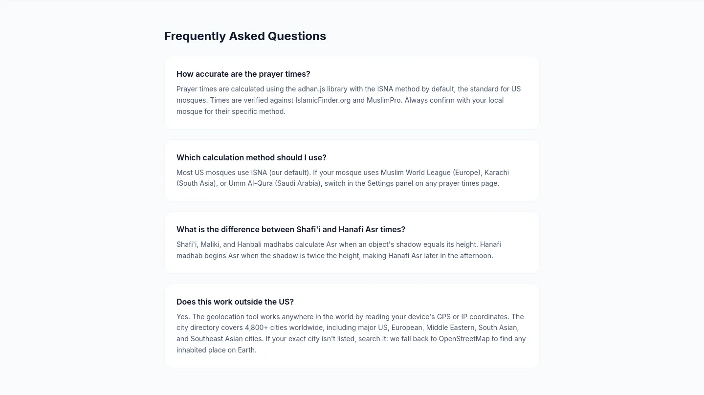 prayertimesnearme.com — FAQ