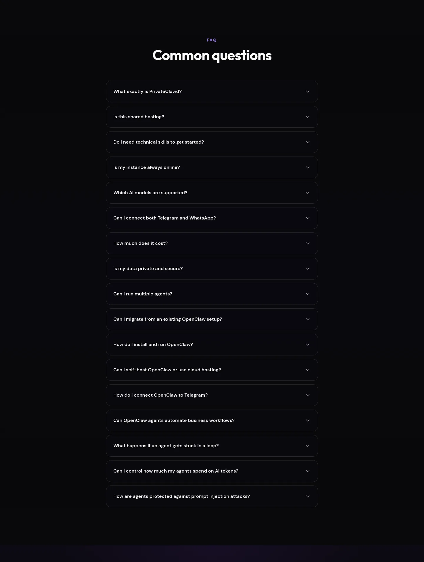 privateclawd.com FAQ section