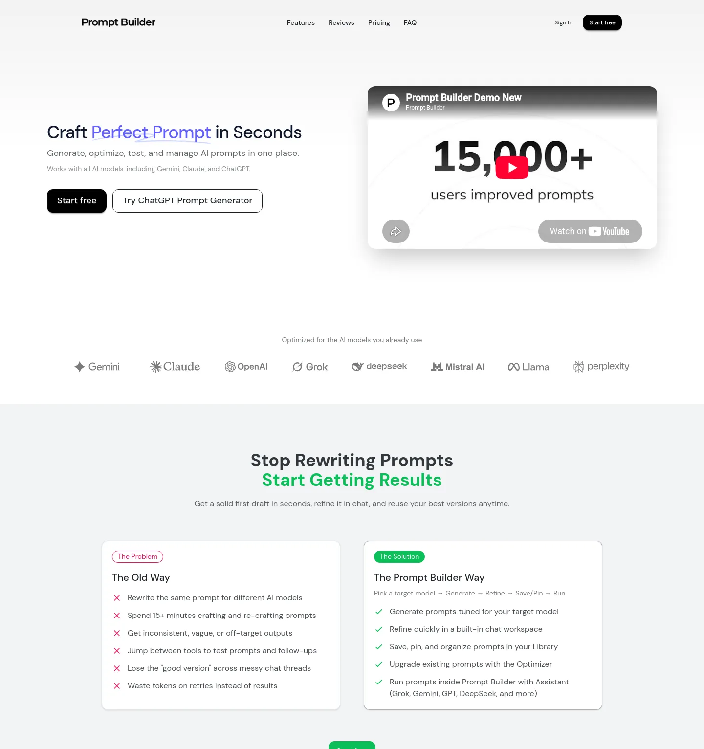 promptbuilder.cc — Hero + Logo Wall + Pricing + FAQ