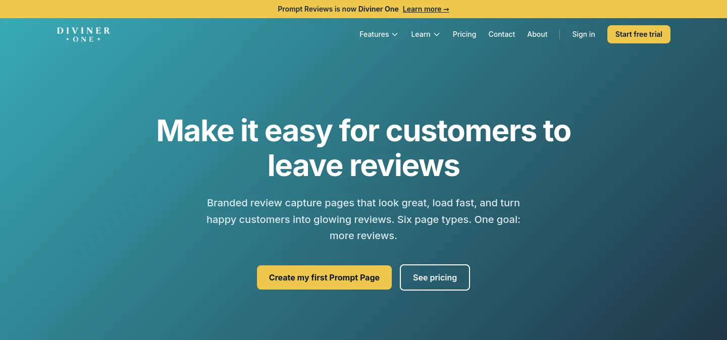 promptreviews.app Hero section