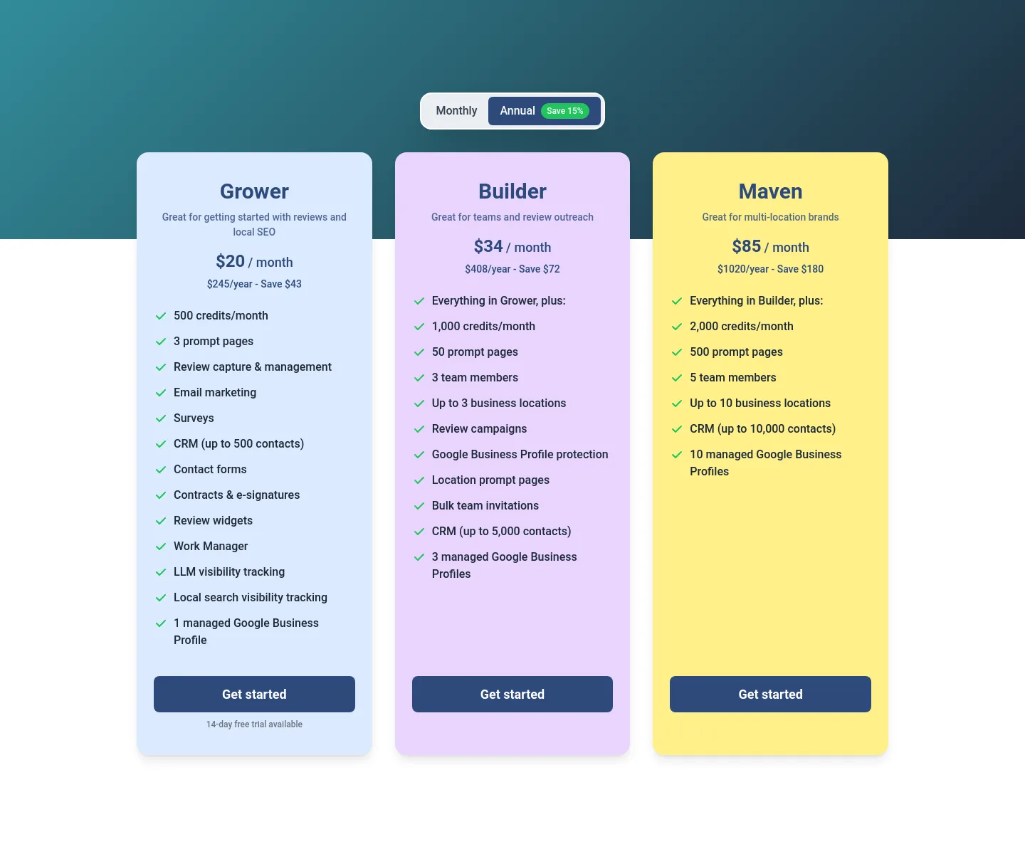 promptreviews.app Pricing section