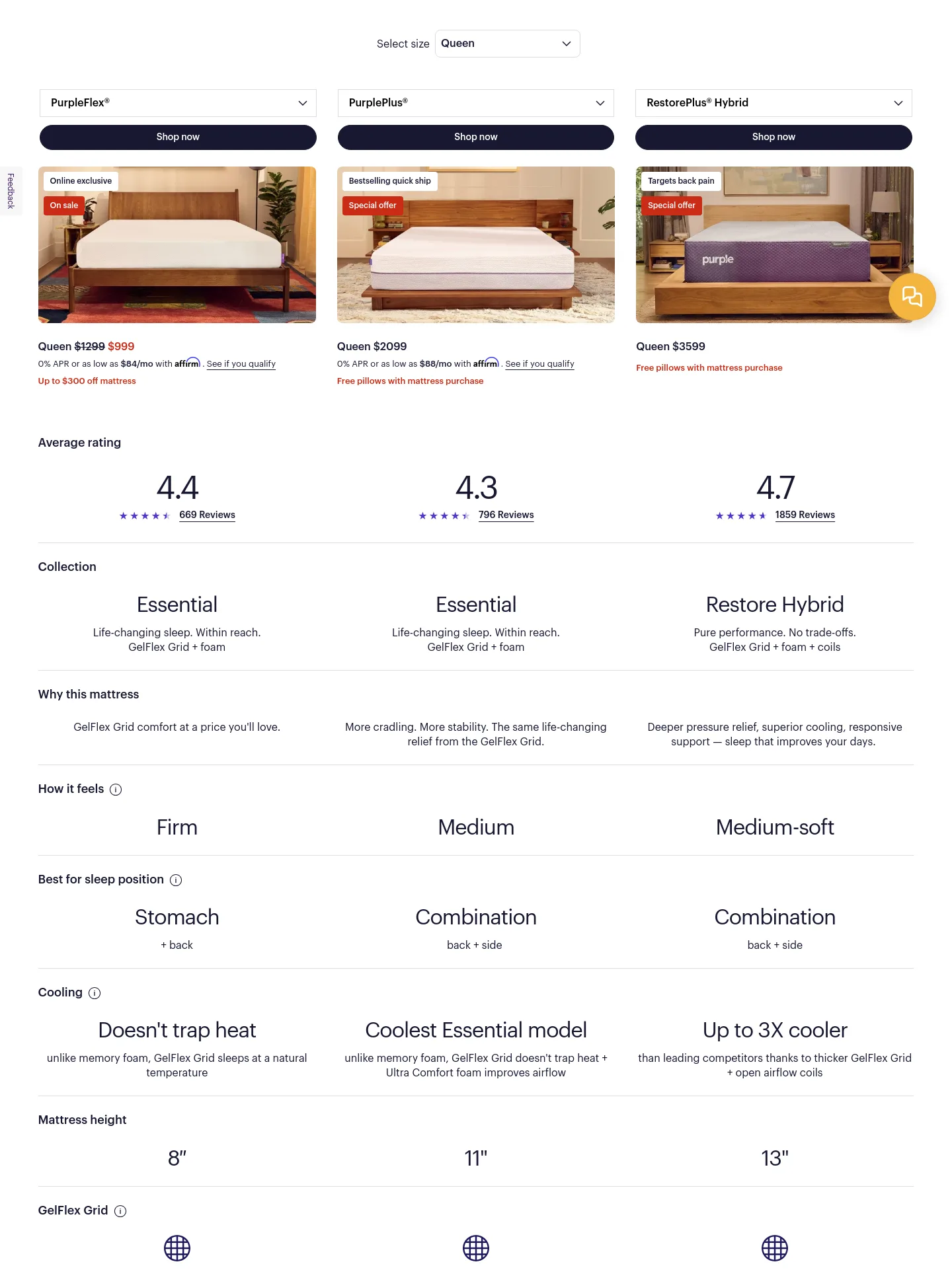 purple.com Pricing section
