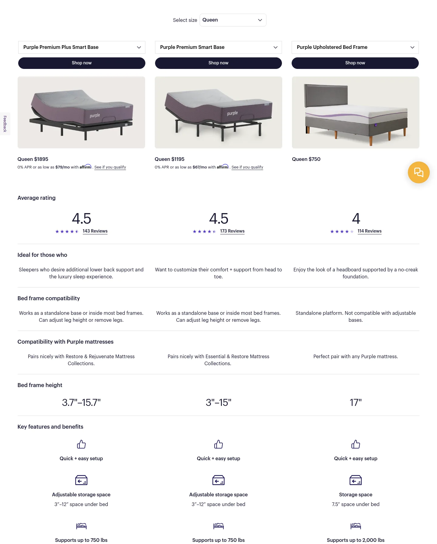 purple.com Pricing section