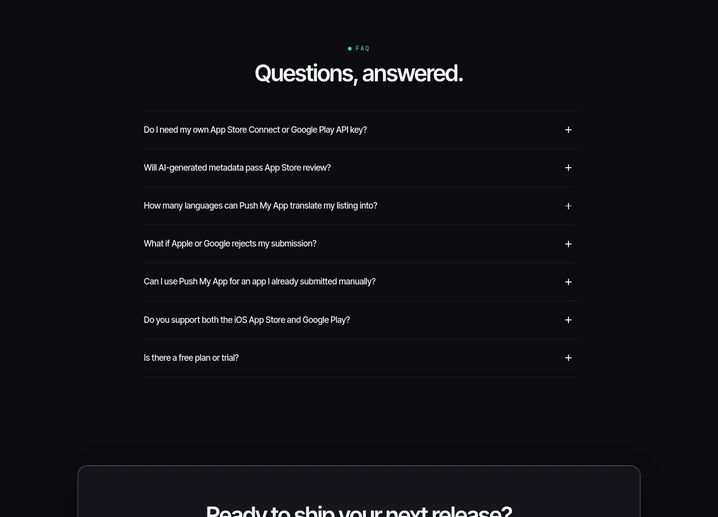 pushmyapp.ai — FAQ