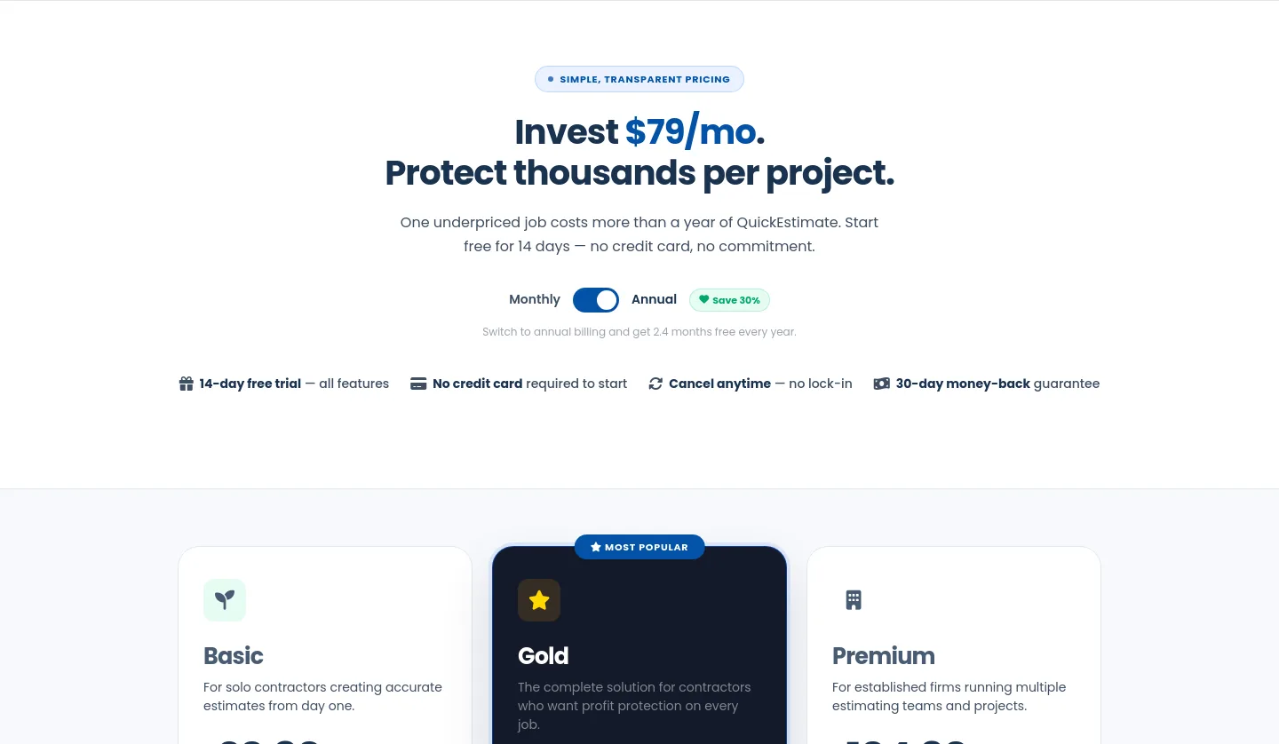 quickestimate.io Hero section