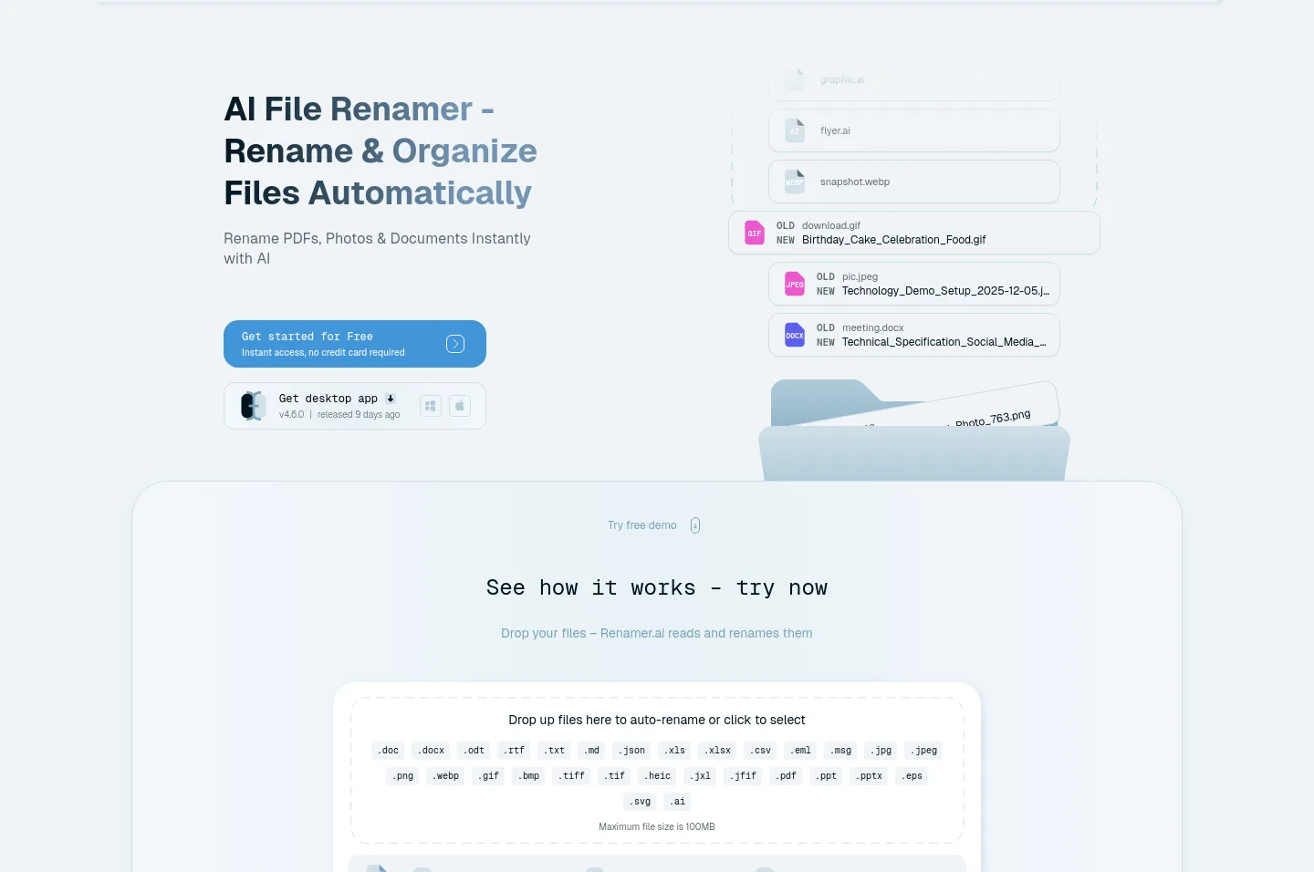 renamer.ai Hero section