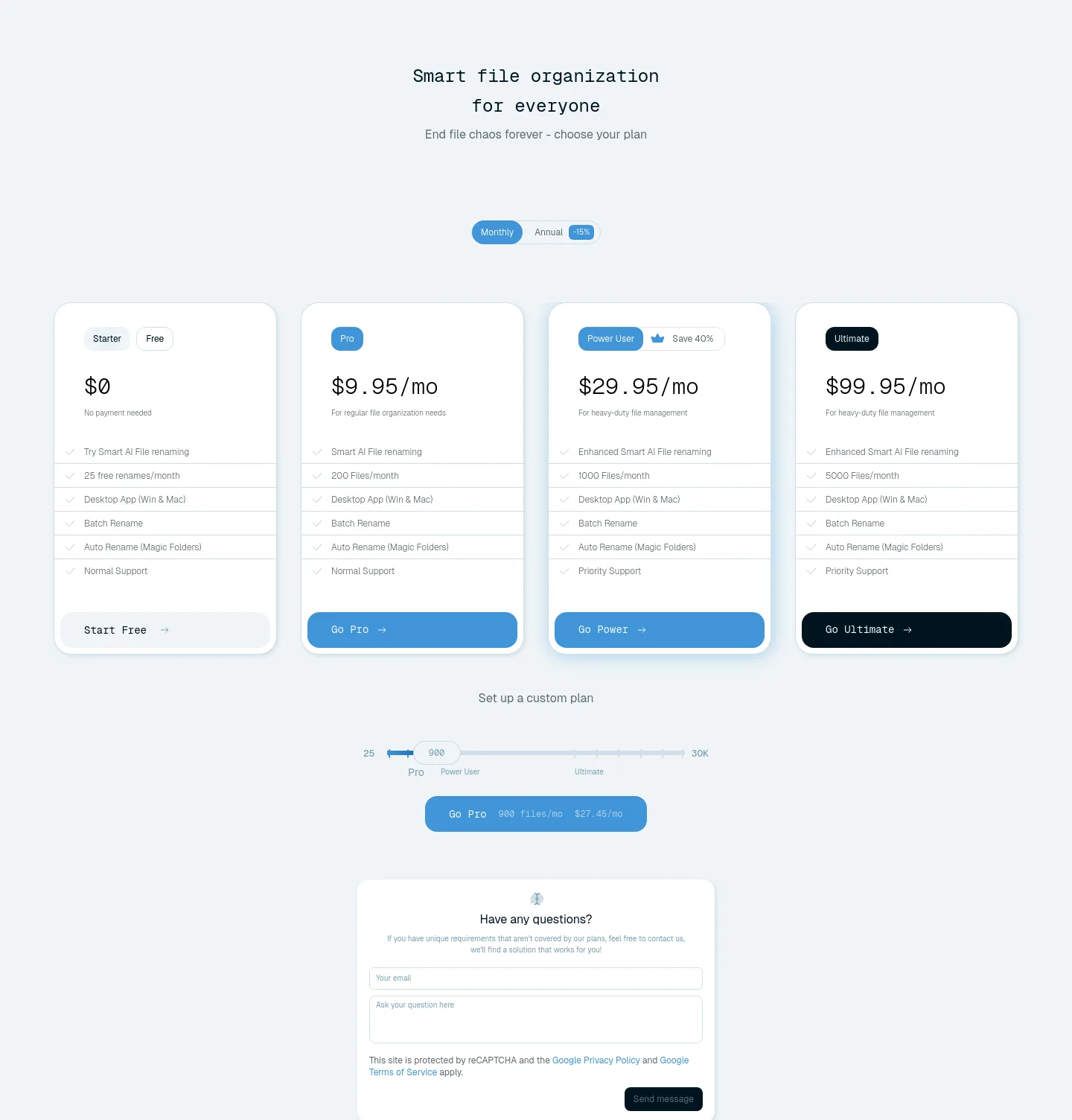 renamer.ai Pricing section