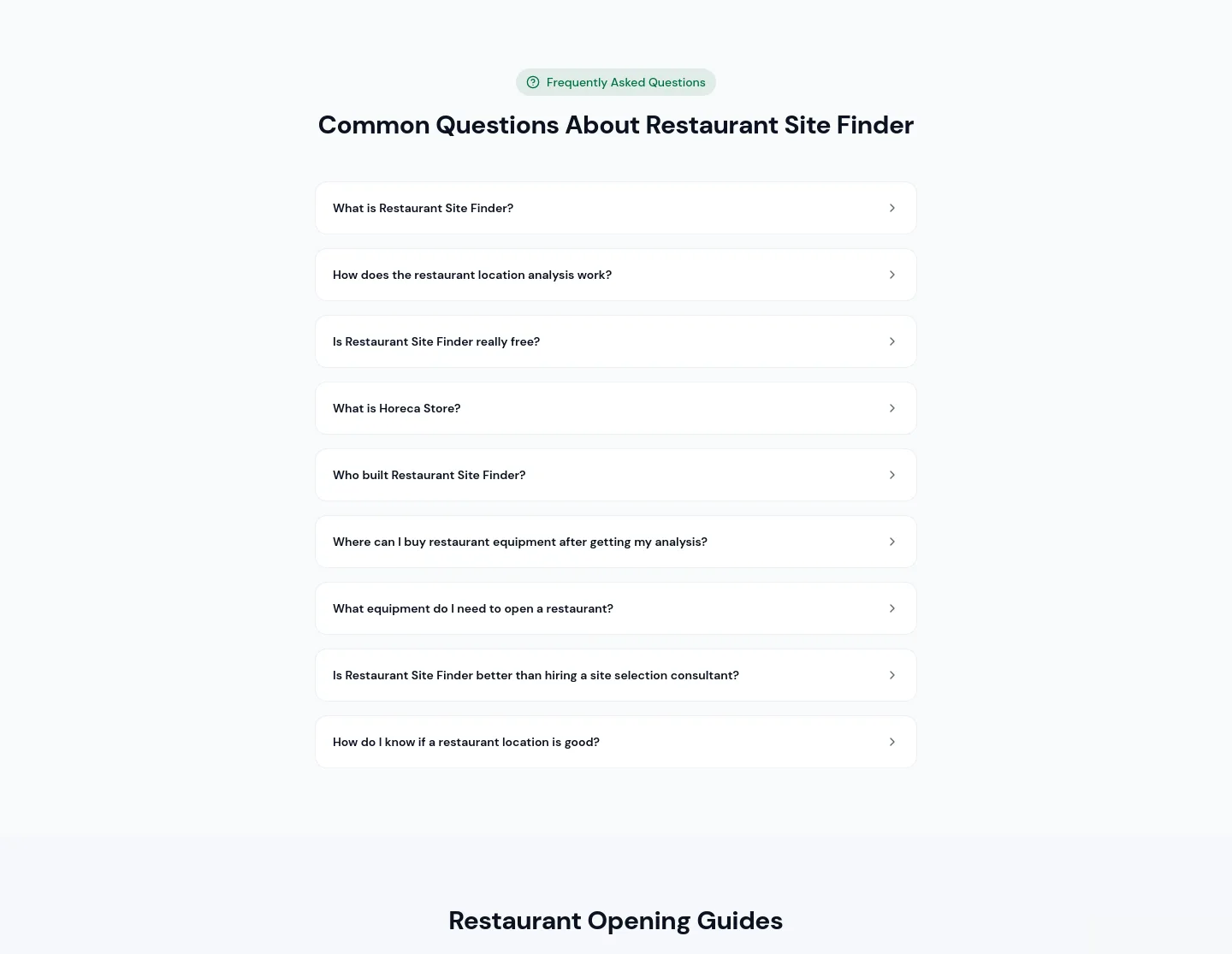 restaurantsitefinder.com — FAQ