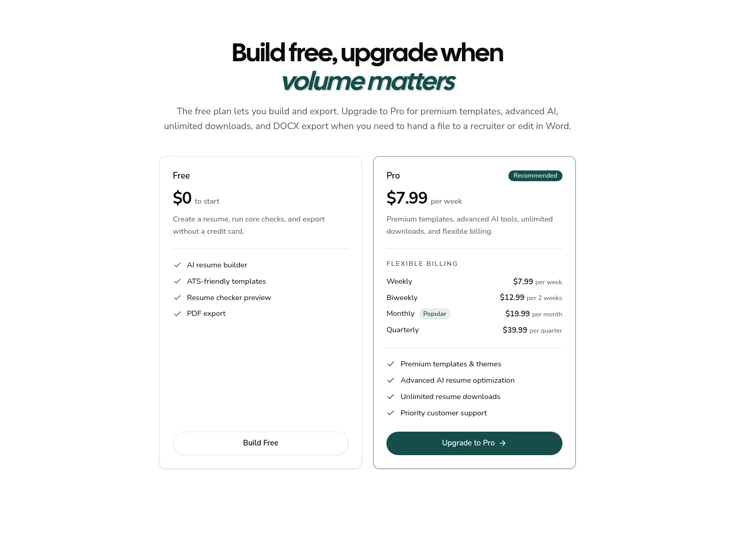 resuque.com — Pricing