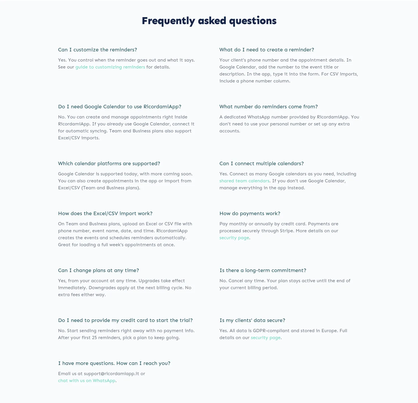 ricordamiapp.com — FAQ