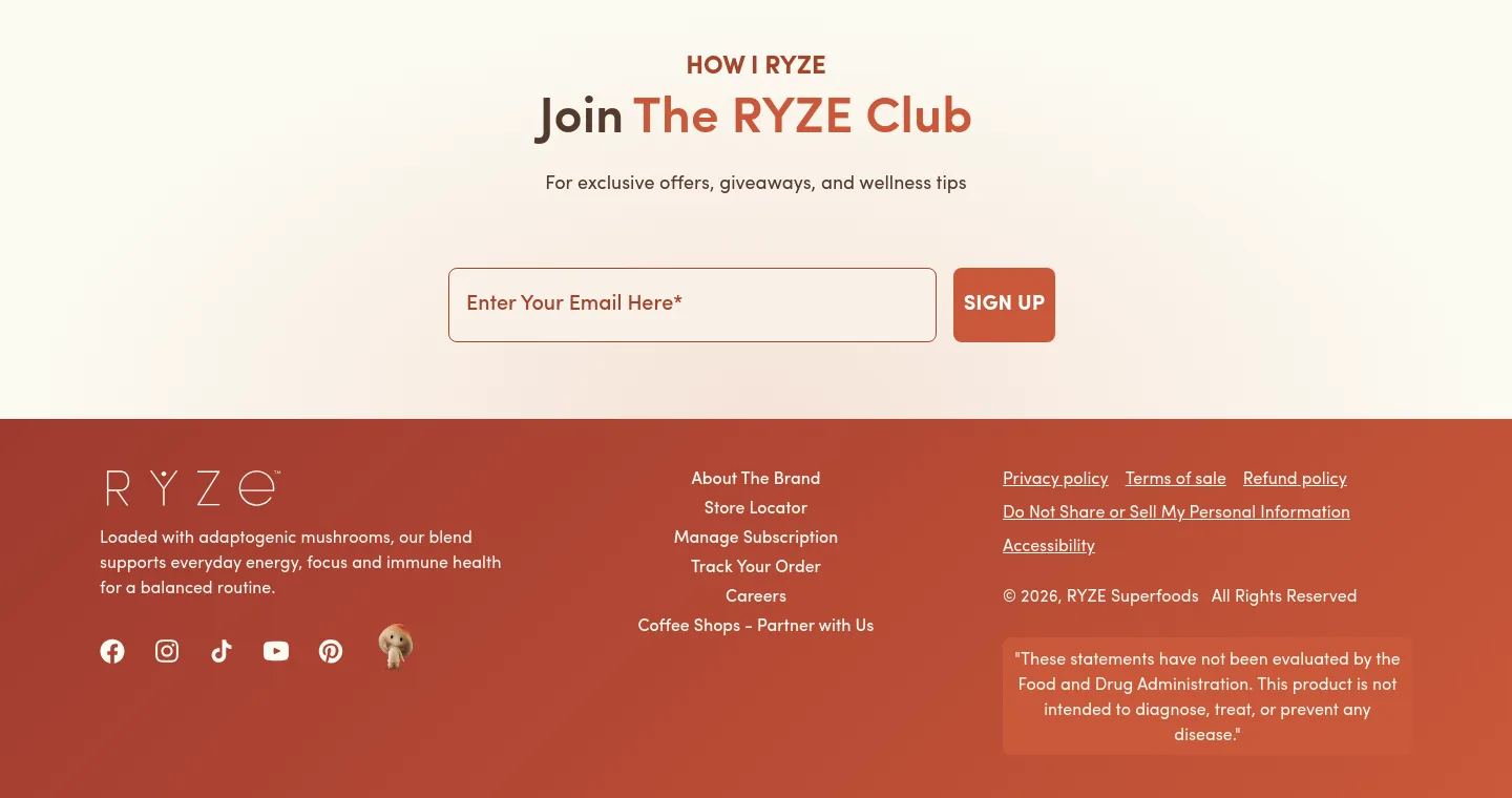 ryzesuperfoods.com Email Capture section