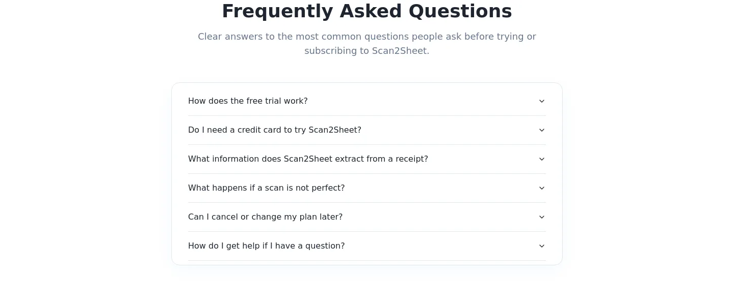 scan2sheet.com — FAQ