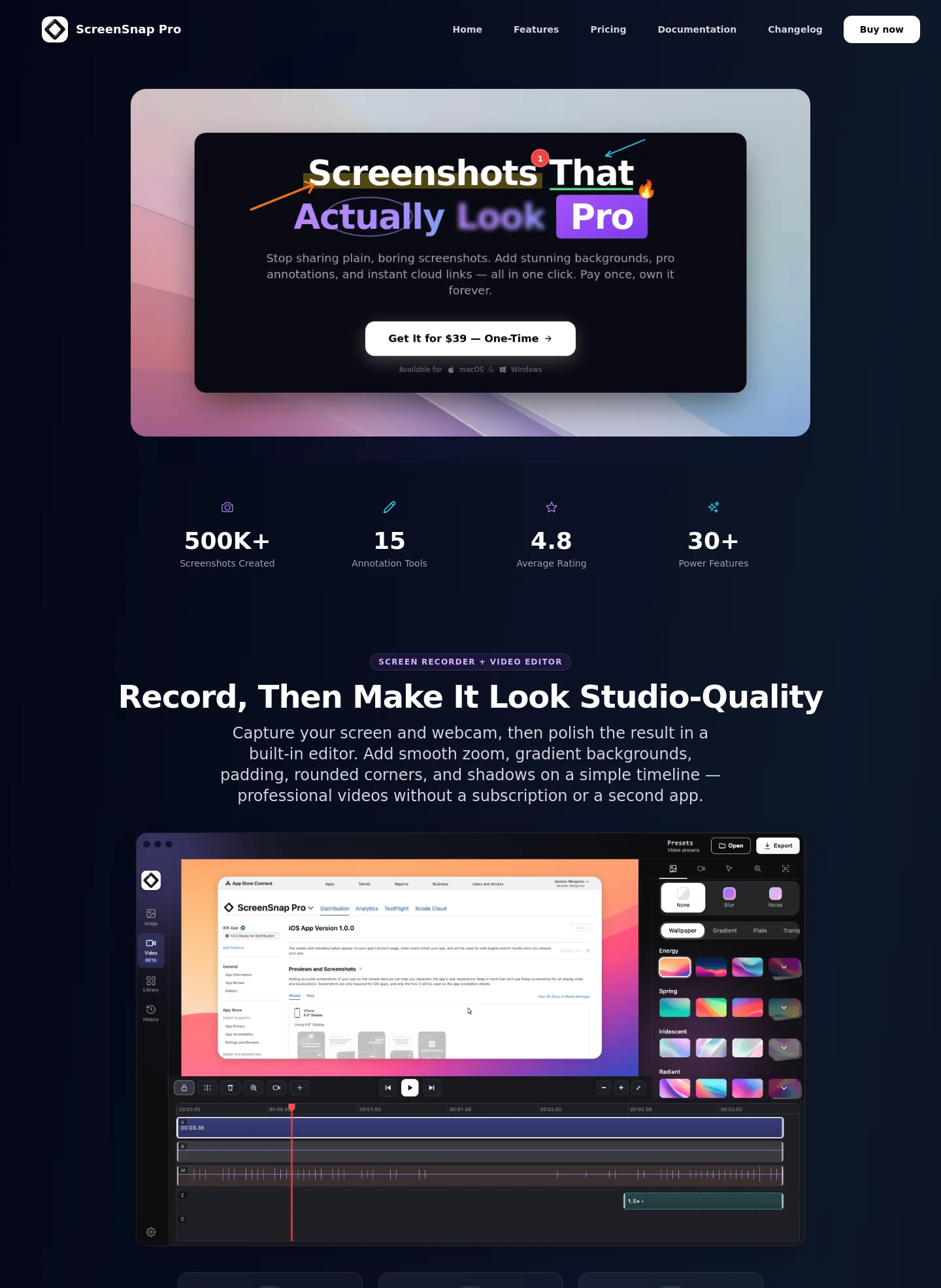 screensnap.pro — Hero + Features