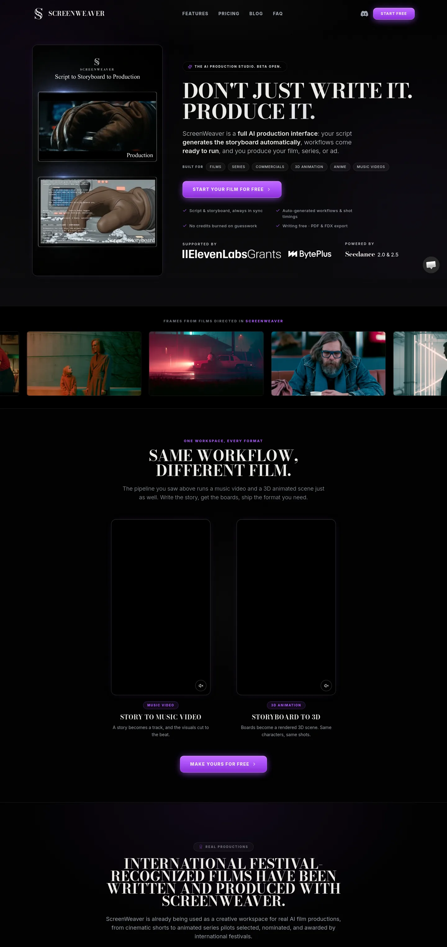 screenweaver.ai — Hero + Logo Wall + Pricing + FAQ