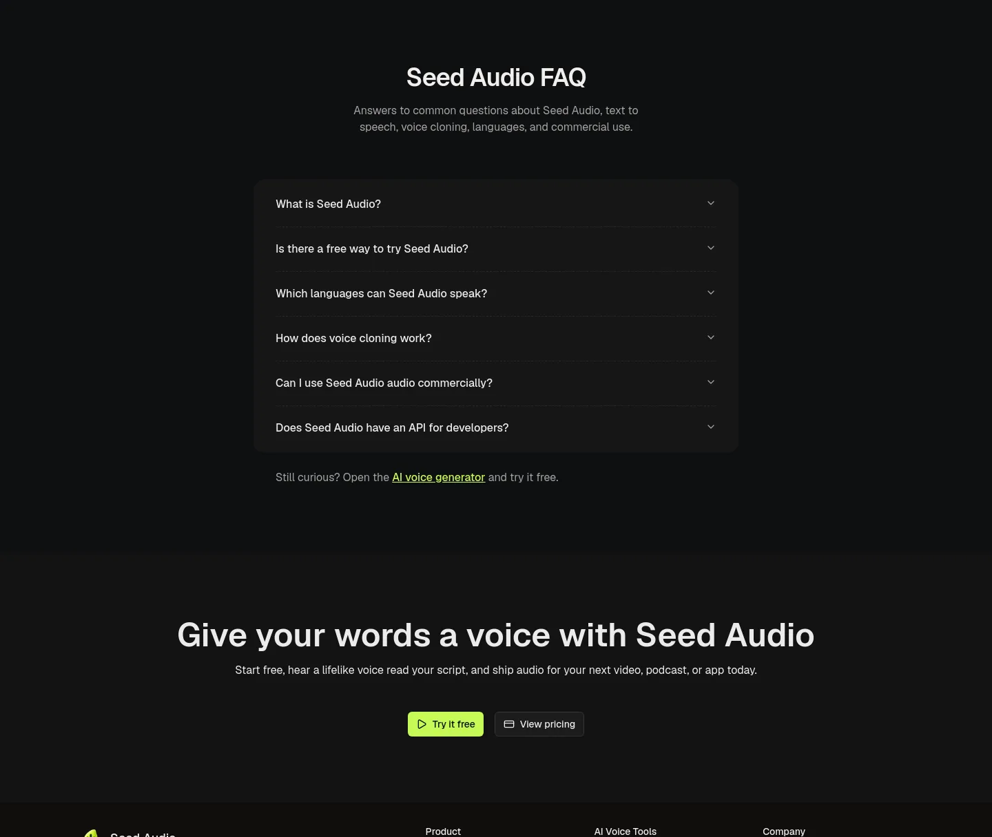 seed-audio.com — FAQ