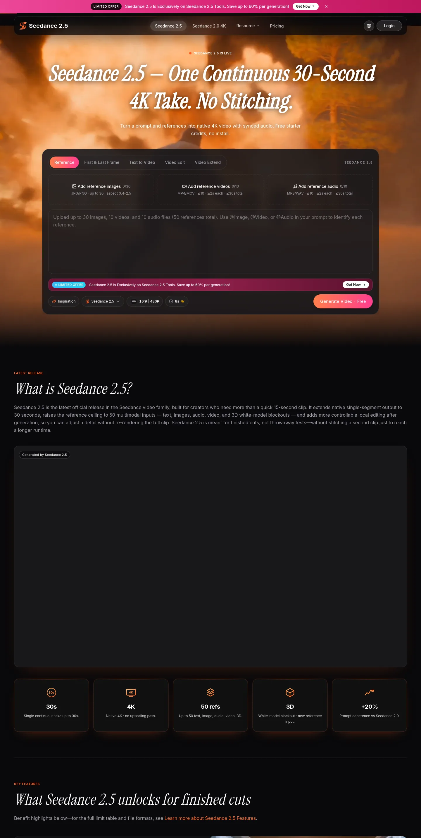 seedance25.tools — Hero + Features + FAQ