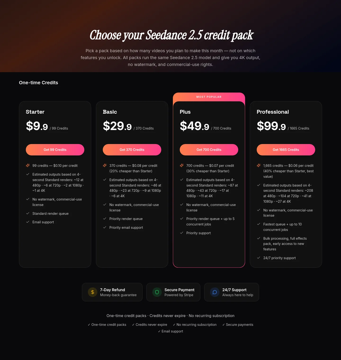seedance25.tools — Pricing