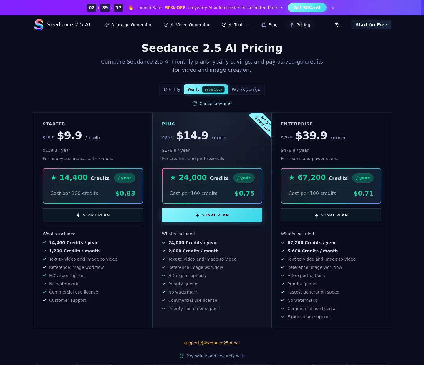 seedance25ai.net — Pricing
