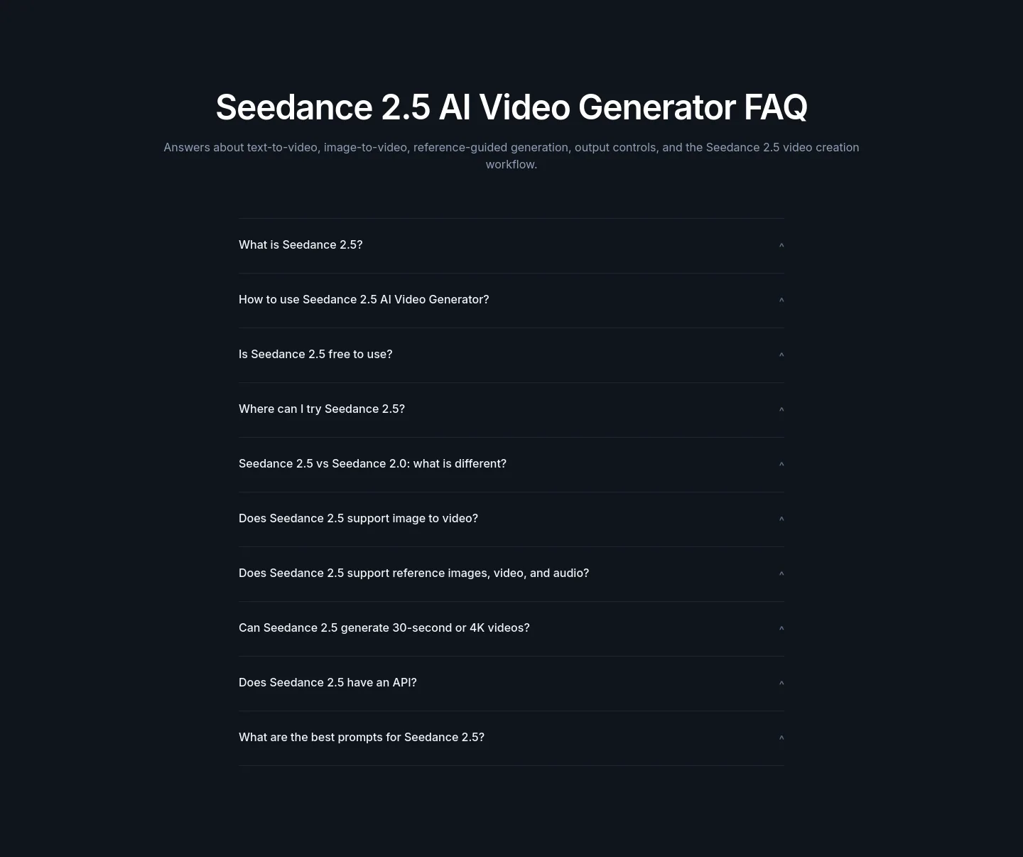 seedance25app.com — a real FAQ section