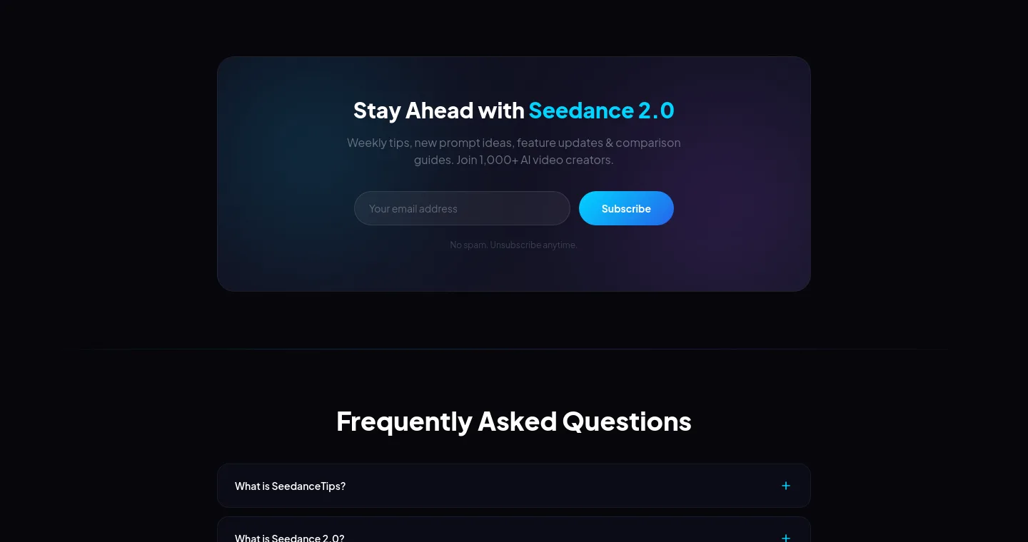 seedancetips.com Email Capture section