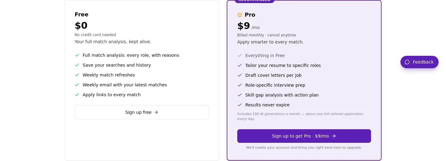 seekerscore.com Pricing section