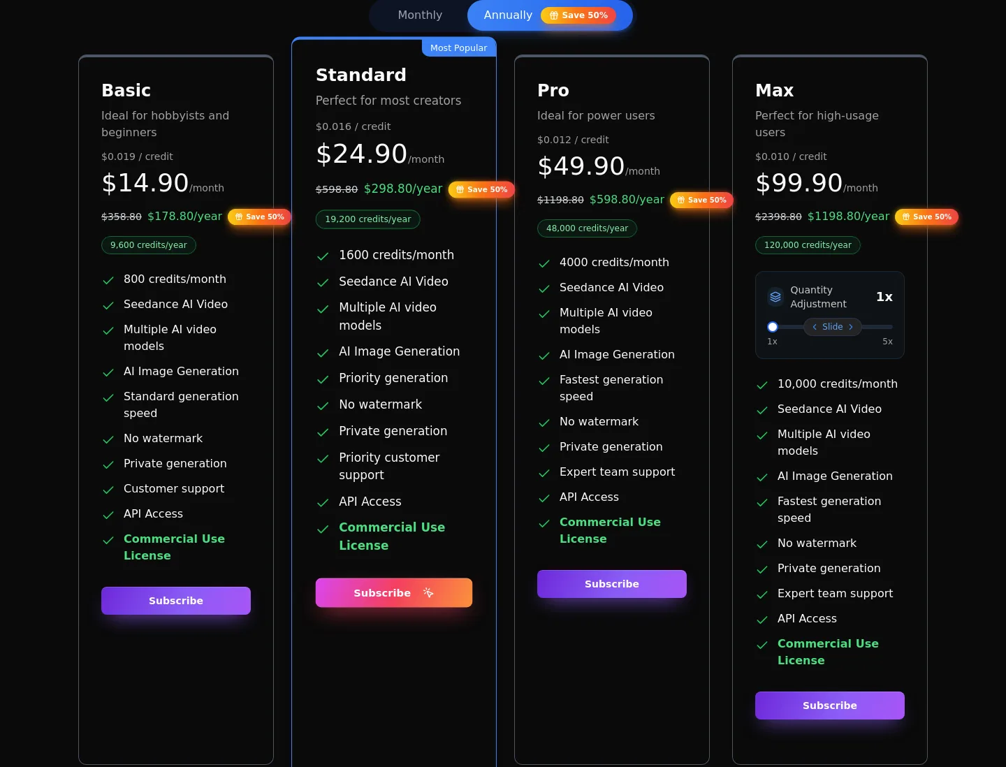 seevio.ai Pricing section