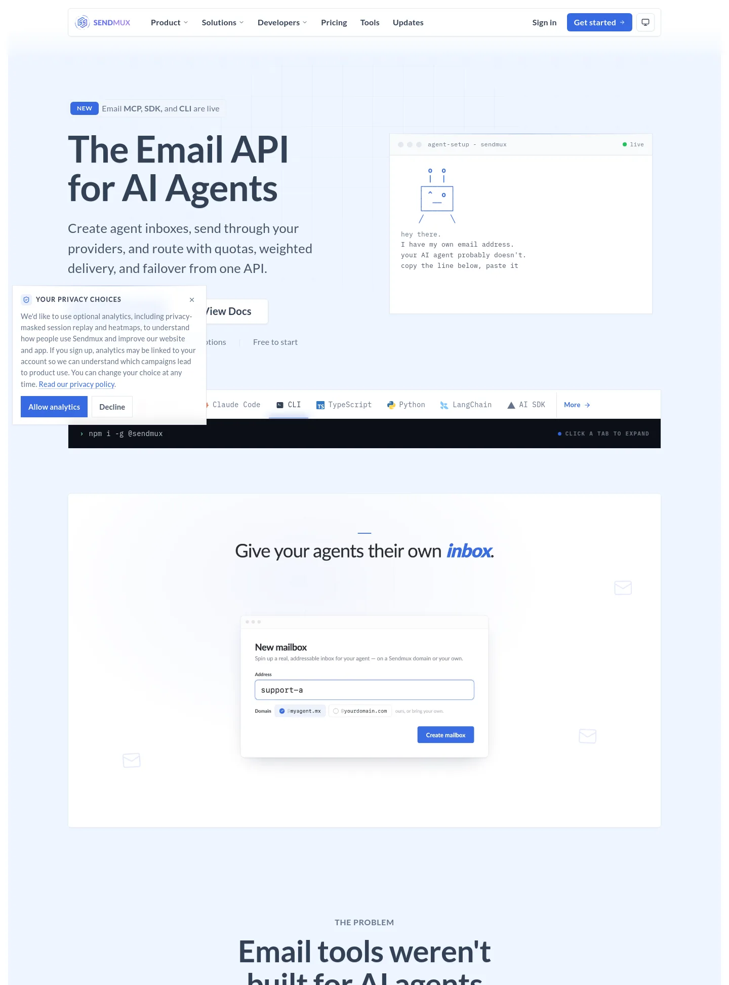 sendmux.ai — Hero + Pricing