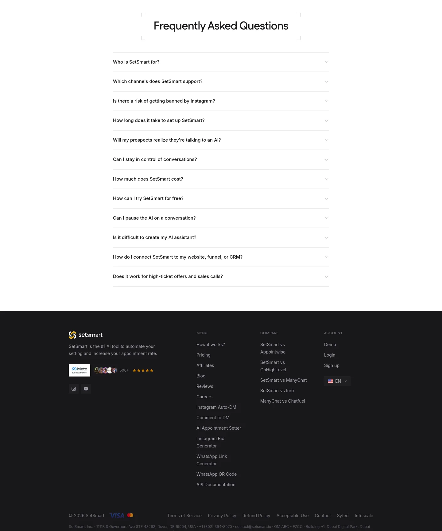 setsmart.io FAQ section