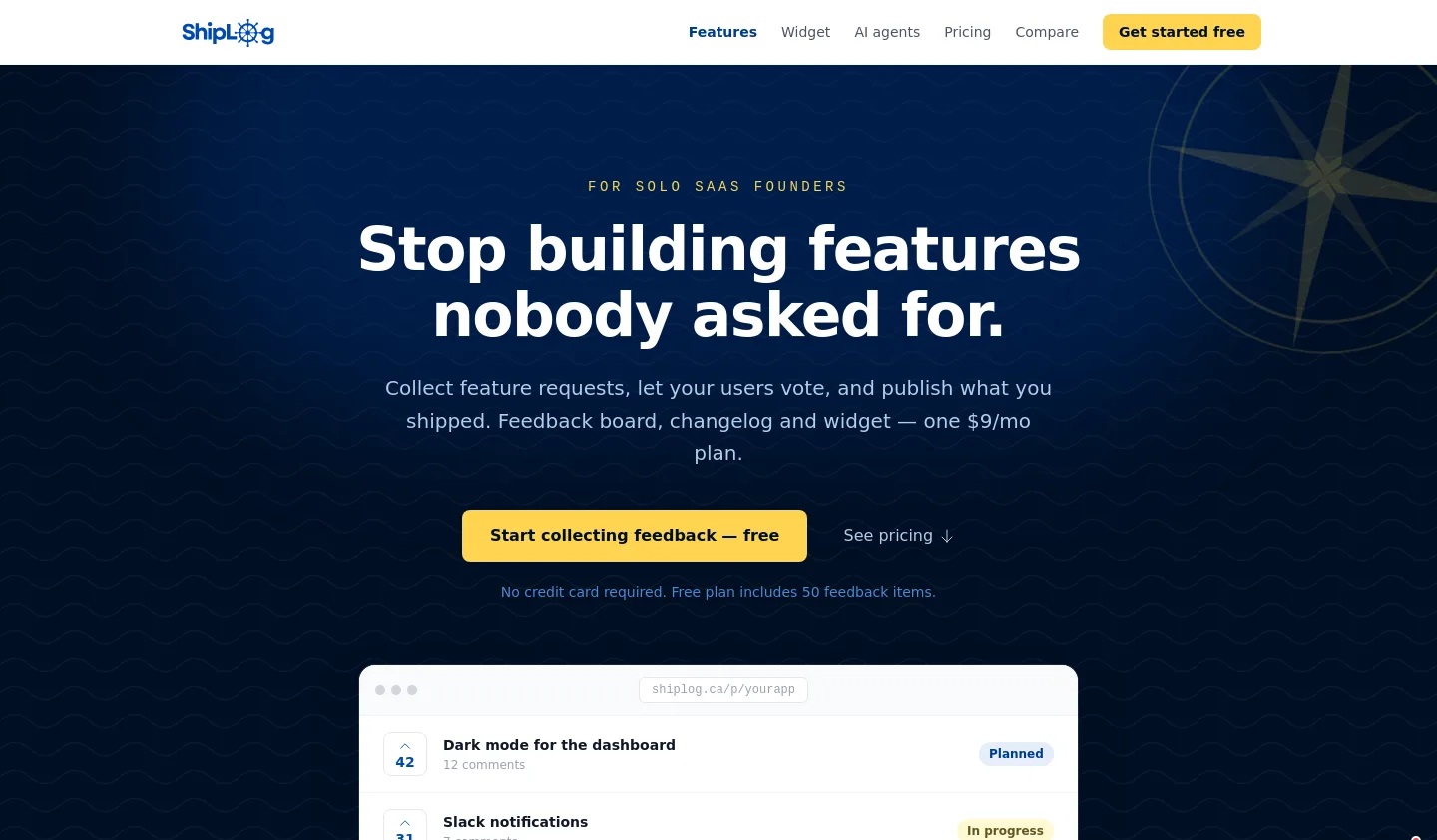 shiplog.ca — Hero + Pricing