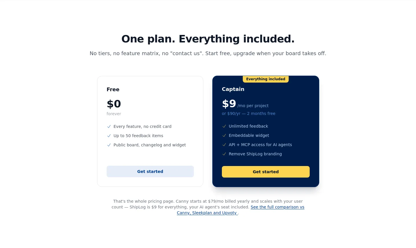 shiplog.ca — Pricing
