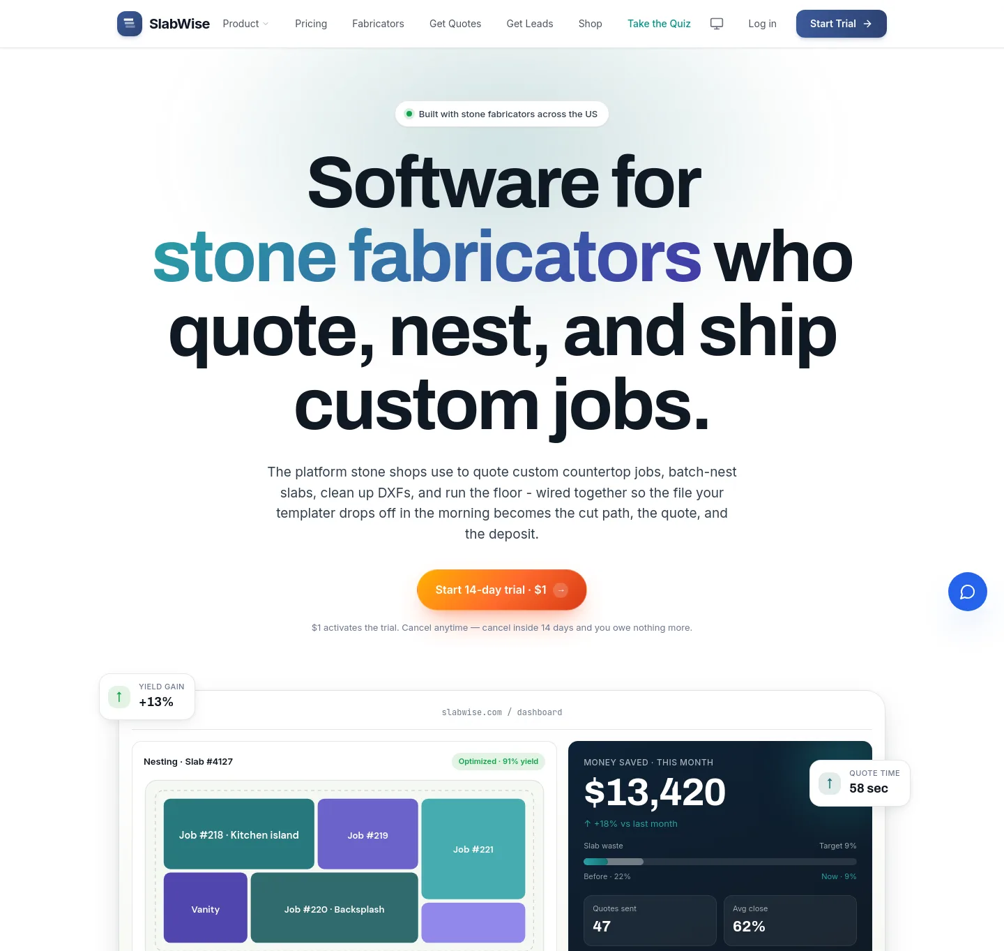 slabwise.com — Hero + Pricing